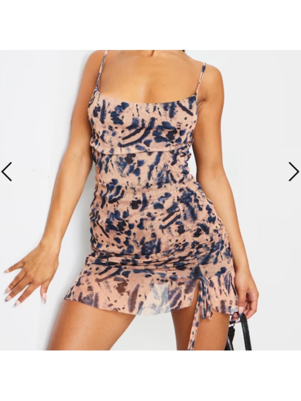 PrettyLittlething Nude Mesh Tie Dye Print Ruched Bodycon Dress